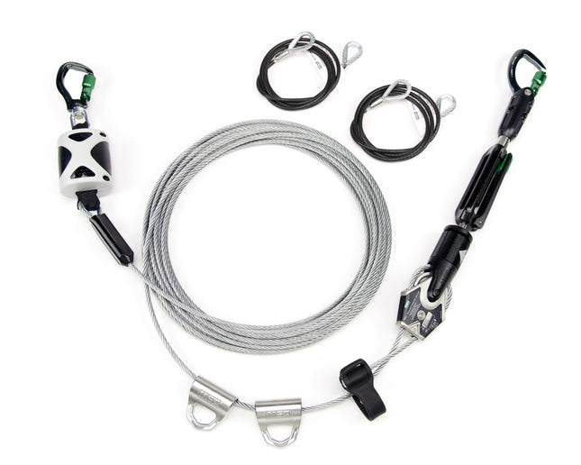 MSA Temporary Cable Horizontal Lifeline for 2 workers, 60’ with bypass shuttles and anchorage straps