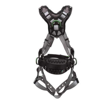 V-FIT Construction Harness, back/hip D-rings, tongue-buckle leg straps, shoulder pad